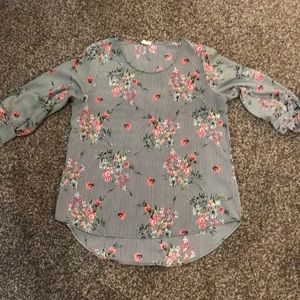 Black/white striped chiffon floral shirt